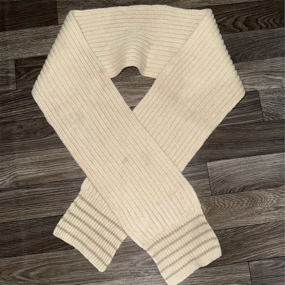 Woolrich Vtg wool blend Unisex Beige Knit Scarf Winter Neck Warmer 58x7 cozycore